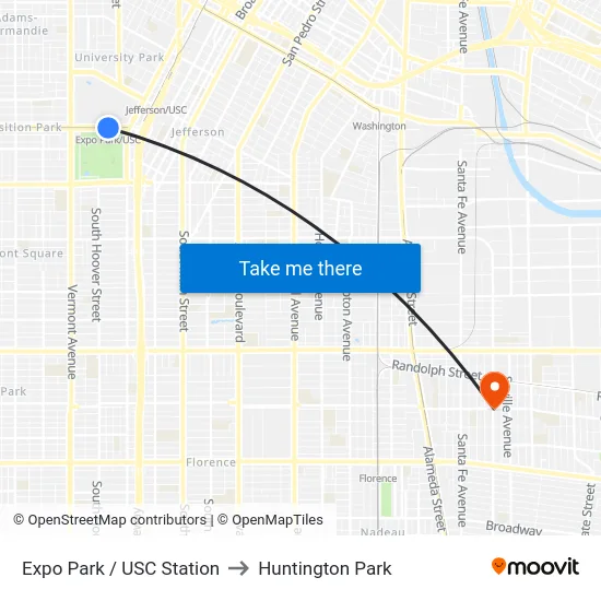 Expo Park / USC Station to Huntington Park map