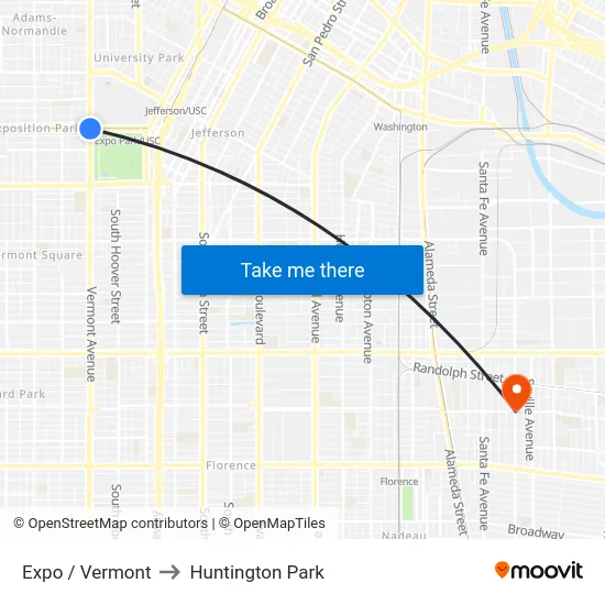 Expo / Vermont to Huntington Park map