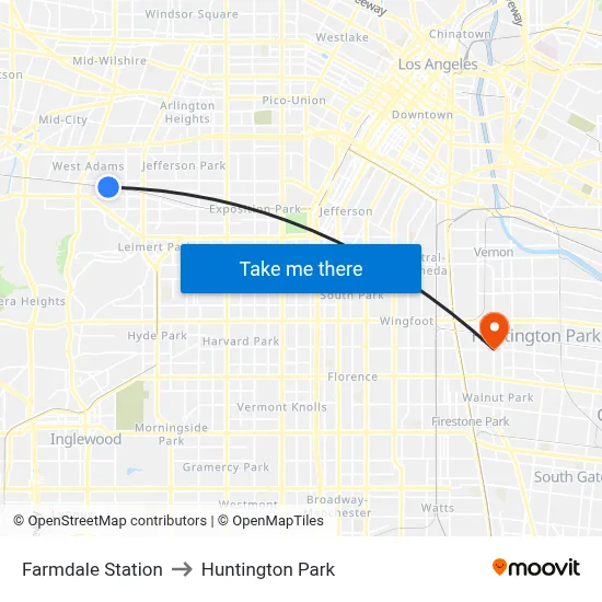 Farmdale Station to Huntington Park map