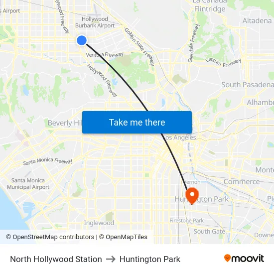 North Hollywood Station to Huntington Park map