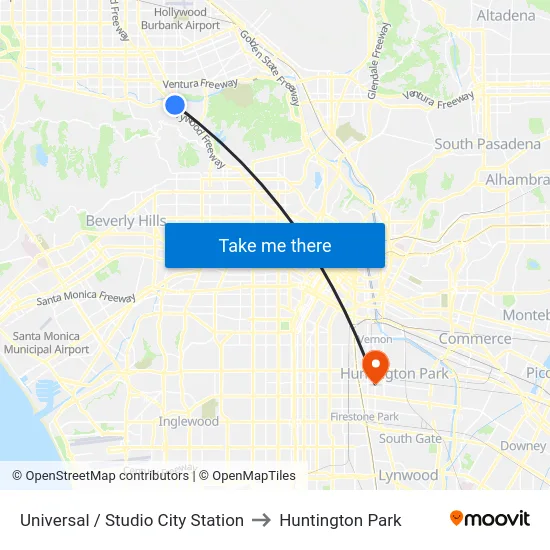 Universal / Studio City Station to Huntington Park map