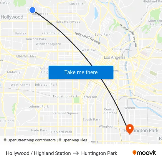 Hollywood / Highland Station to Huntington Park map