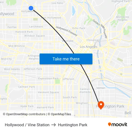 Hollywood / Vine Station to Huntington Park map