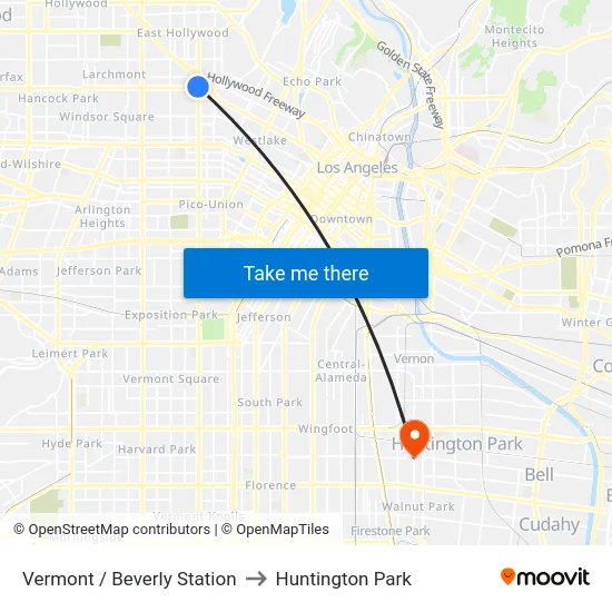 Vermont / Beverly Station to Huntington Park map