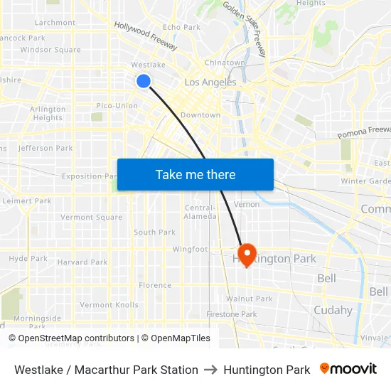 Westlake / Macarthur Park Station to Huntington Park map