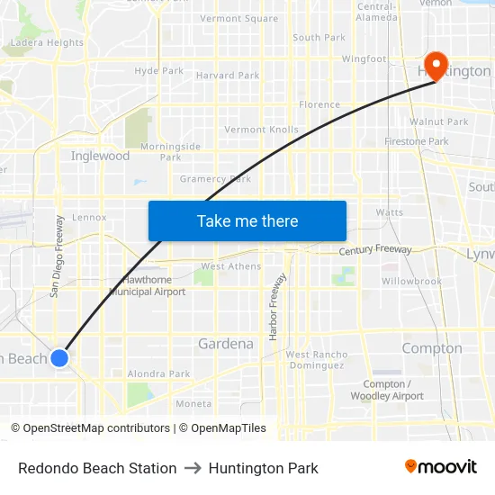 Redondo Beach Station to Huntington Park map