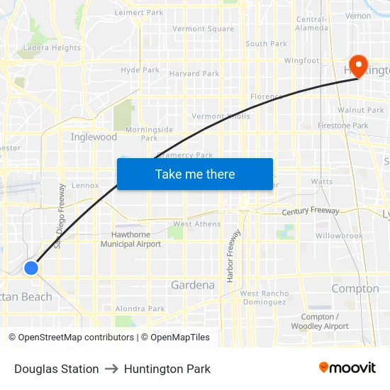 Douglas Station to Huntington Park map