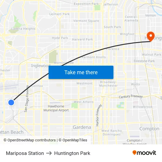 Mariposa Station to Huntington Park map