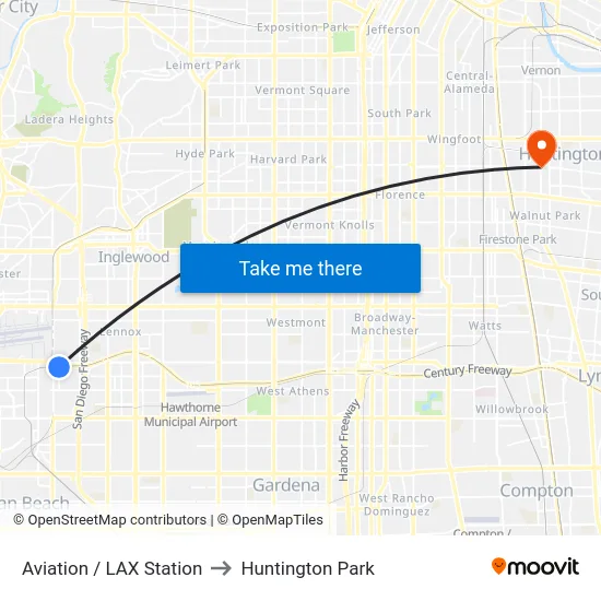 Aviation / LAX Station to Huntington Park map