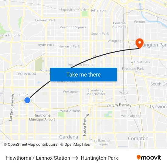 Hawthorne / Lennox Station to Huntington Park map