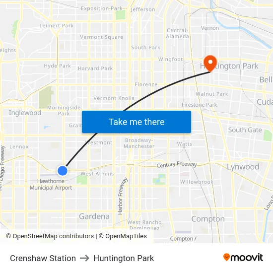 Crenshaw Station to Huntington Park map