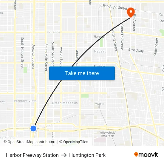 Harbor Freeway Station to Huntington Park map