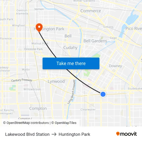 Lakewood Blvd Station to Huntington Park map