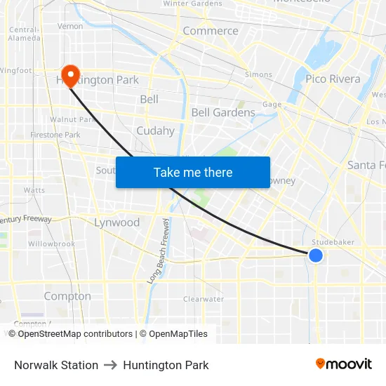 Norwalk Station to Huntington Park map