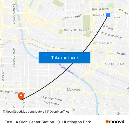 East LA Civic Center Station to Huntington Park map