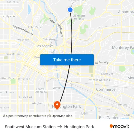 Southwest Museum Station to Huntington Park map