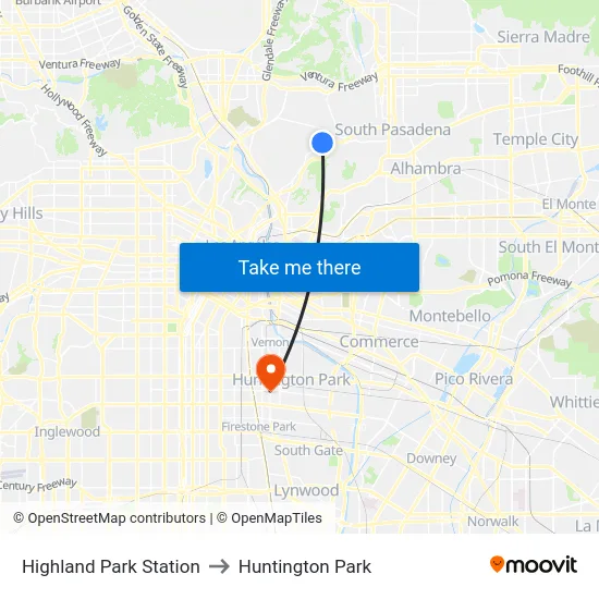 Highland Park Station to Huntington Park map