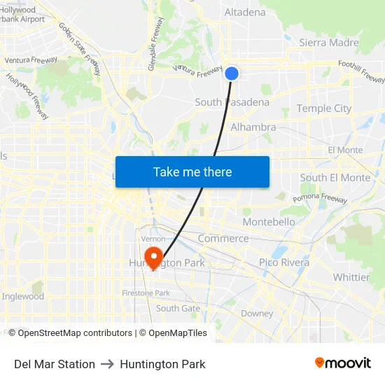 Del Mar Station to Huntington Park map
