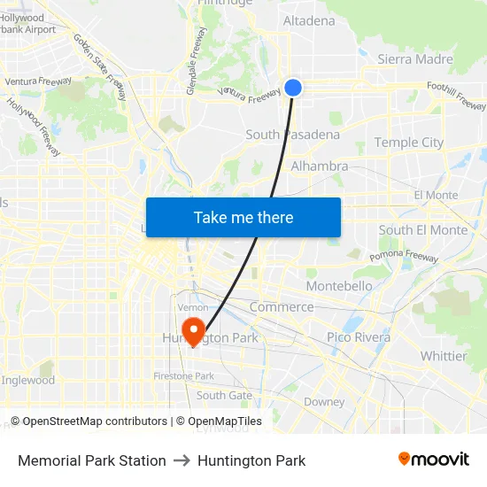 Memorial Park Station to Huntington Park map