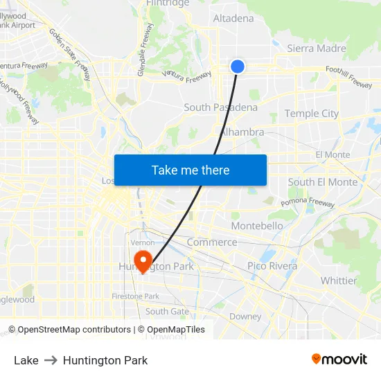 Lake to Huntington Park map