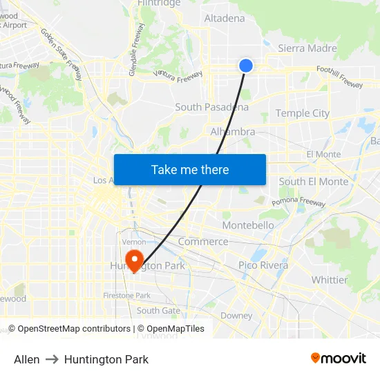 Allen to Huntington Park map