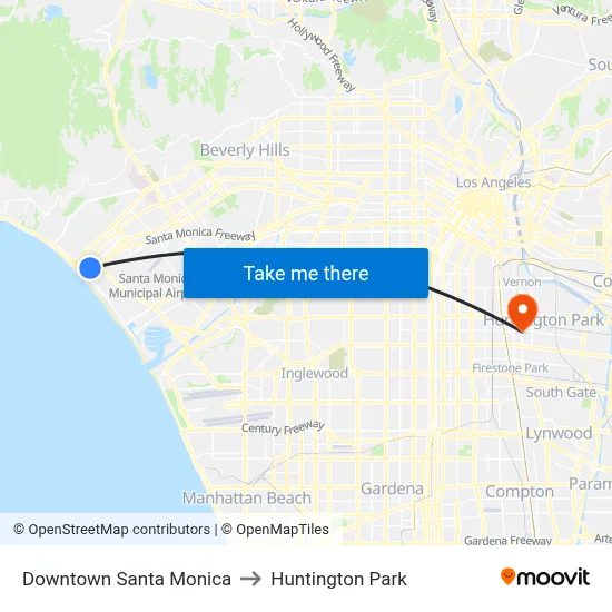 Downtown Santa Monica to Huntington Park map
