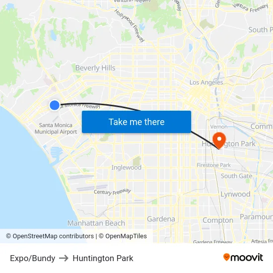 Expo/Bundy to Huntington Park map