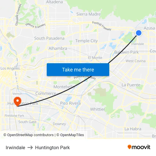 Irwindale to Huntington Park map