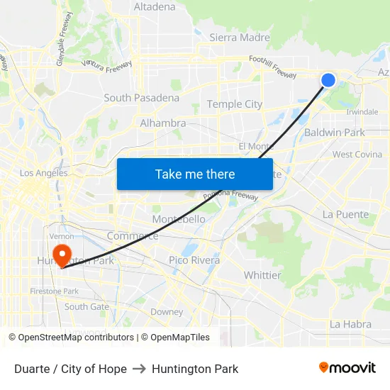 Duarte / City of Hope to Huntington Park map