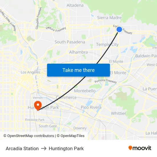 Arcadia Station to Huntington Park map