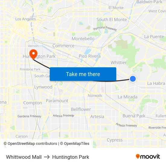 Whittwood Mall to Huntington Park map