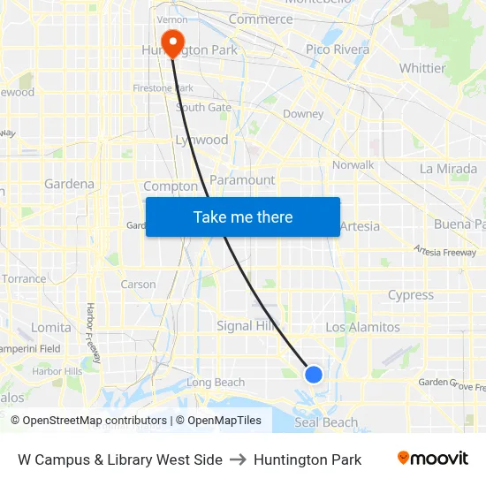 W Campus & Library West Side to Huntington Park map