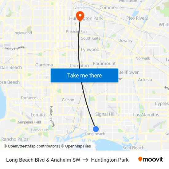 Long Beach Blvd & Anaheim SW to Huntington Park map