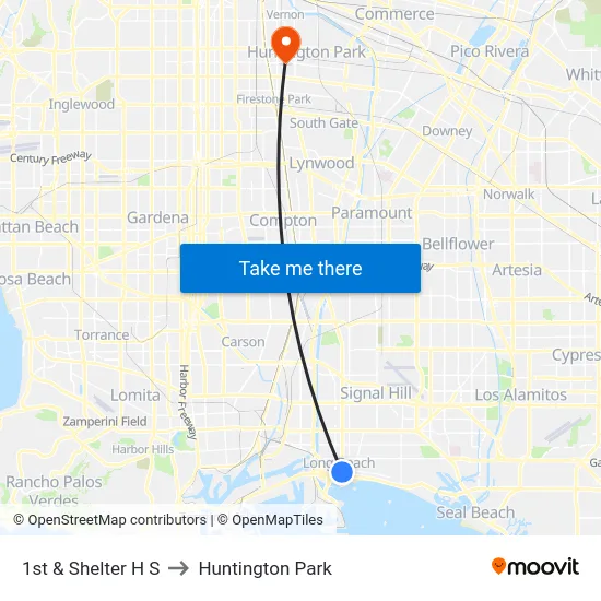 1st & Shelter H S to Huntington Park map