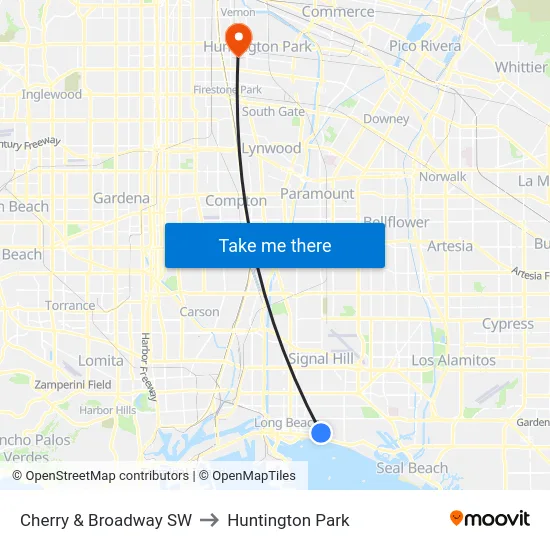 Cherry & Broadway SW to Huntington Park map