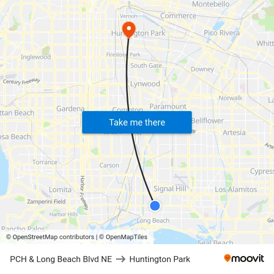 PCH & Long Beach Blvd NE to Huntington Park map