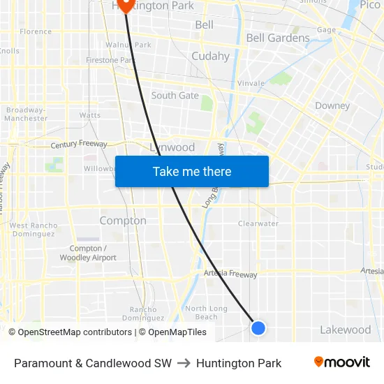 Paramount & Candlewood SW to Huntington Park map