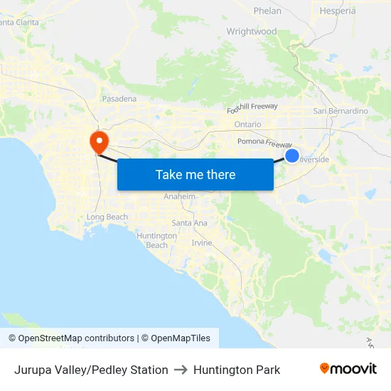 Jurupa Valley/Pedley Station to Huntington Park map