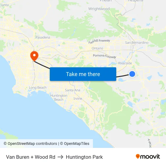 Van Buren + Wood Rd to Huntington Park map