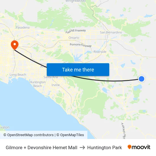 Gilmore + Devonshire Hemet Mall to Huntington Park map