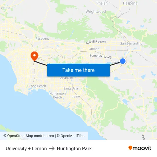University + Lemon to Huntington Park map