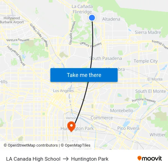 LA Canada High School to Huntington Park map
