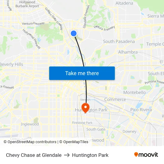 Chevy Chase at Glendale to Huntington Park map