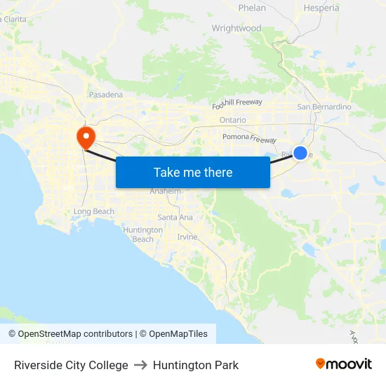 Riverside City College to Huntington Park map