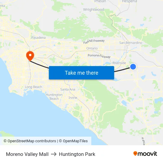 Moreno Valley Mall to Huntington Park map