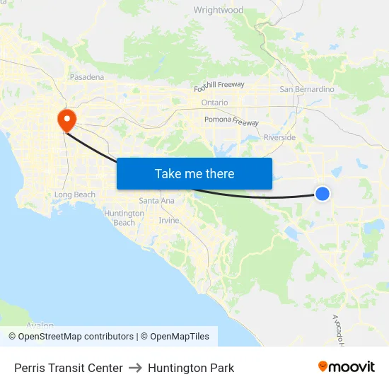 Perris Transit Center to Huntington Park map