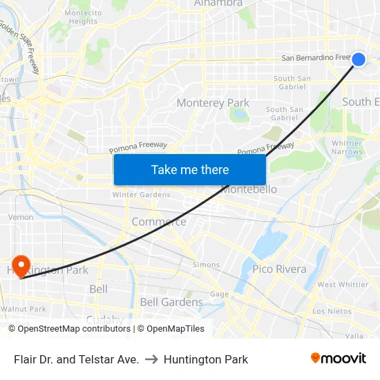 Flair Dr. and Telstar Ave. to Huntington Park map