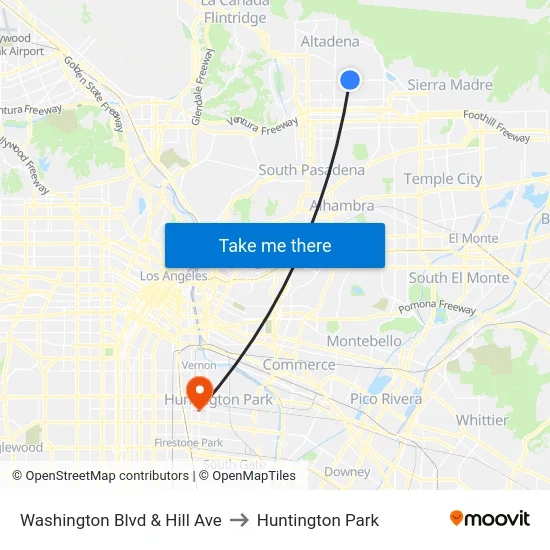 Washington Blvd & Hill Ave to Huntington Park map