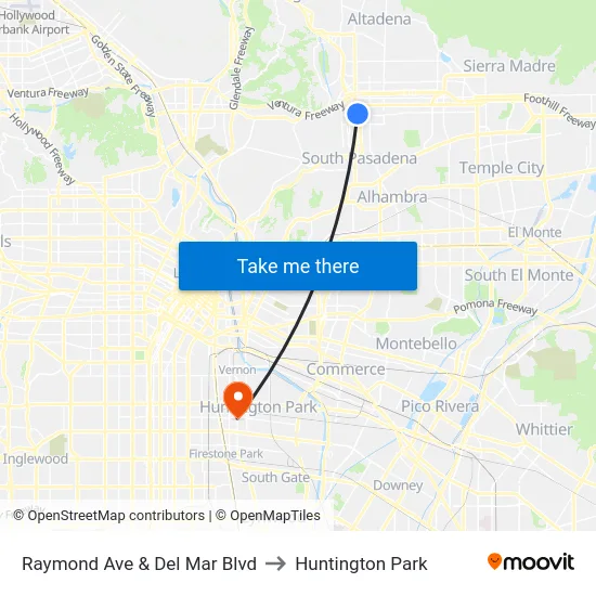 Raymond Ave & Del Mar Blvd to Huntington Park map