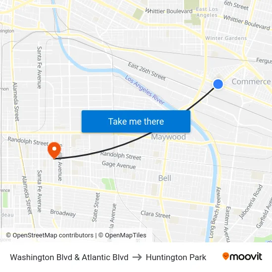 Washington Blvd & Atlantic Blvd to Huntington Park map